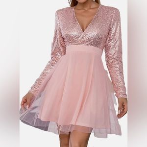 Double crazy V neck sparkled dress